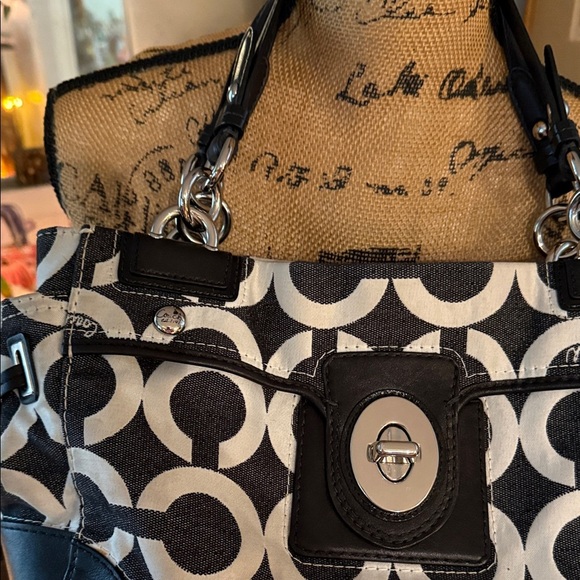 Coach Peyton Signature Canvas Carryall Shoulder Bag in Dark Denim and White - Picture 8 of 15